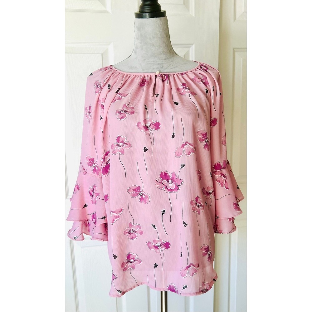 Chaps‎ Pink Floral Flowy Blouse Size M